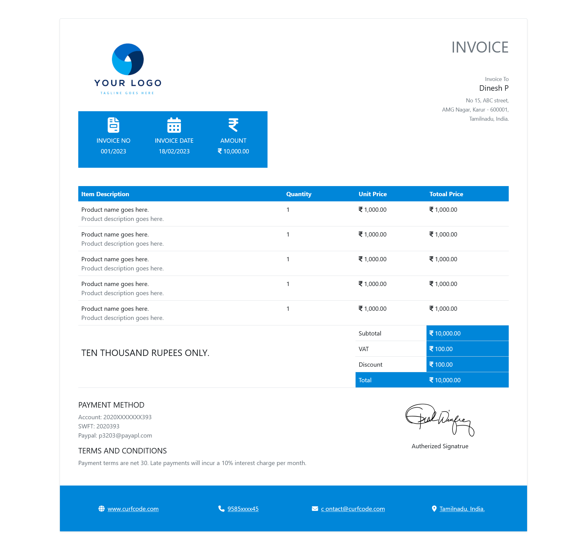 Invoice template UI using bootstrap