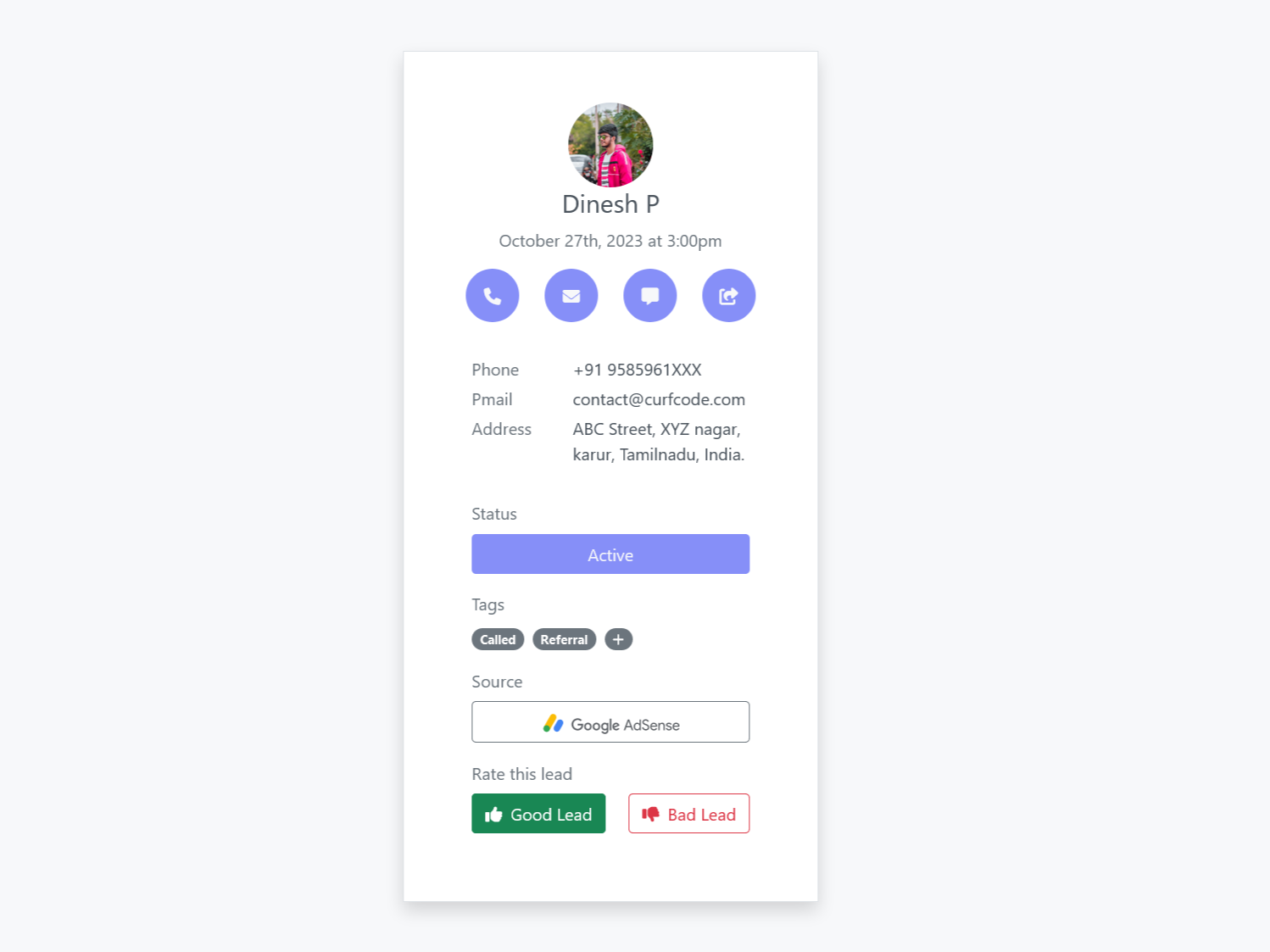 Contact view UI using bootstrap